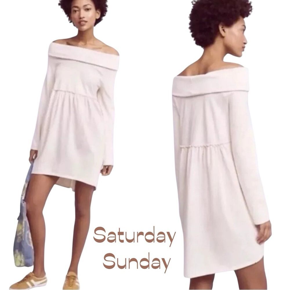 Anthropologie Saturday Sunday Cream Off Shoulder Dress NWOT Size S